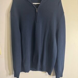Blue Zip Up Sweater with V-Neck and Knit Texture